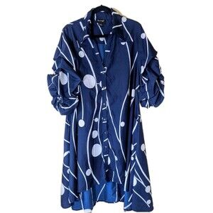 Step in Style Hi Low Women's Swing Dress Navy/White Buttons Sz 2X